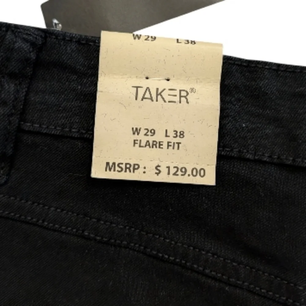 Taker Jet Black Stacked Slim Flare Fit Jeans Size 29 New